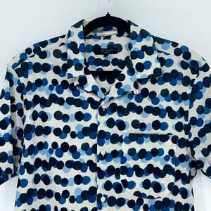 Ted Baker London Deimos Spot Print Textured Camp Shirt Men's Medium M Blue